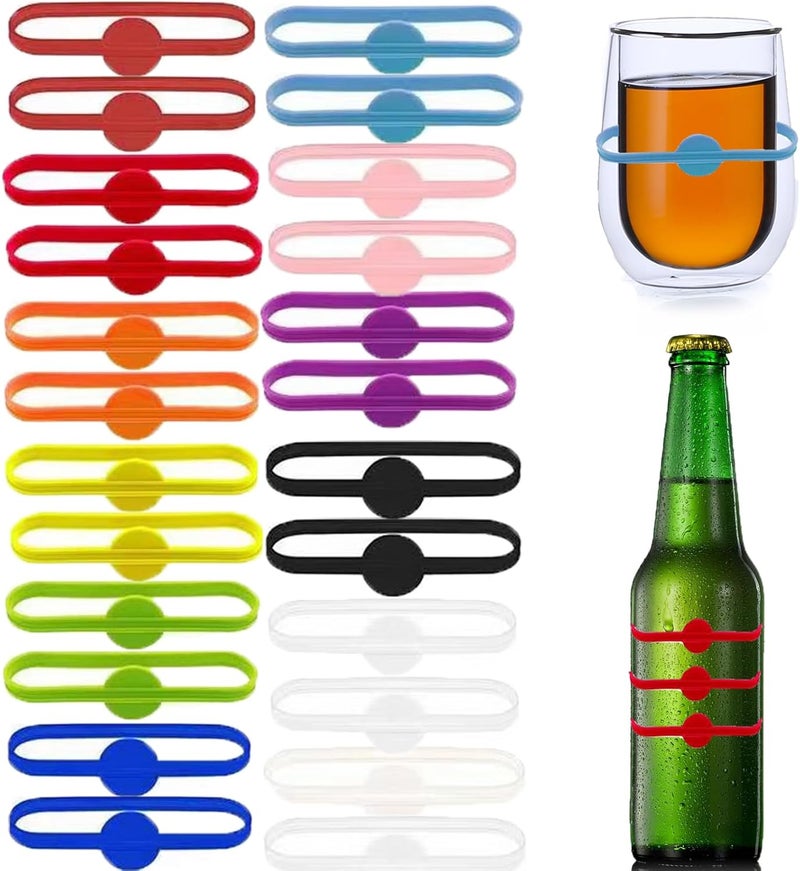 YFLife Drink Markers Silicone 24pcs, Wine Glass Charms for Party Glasses Cups Cans Dentification, Glass Markers for Drinks, Strip Tag Marker for Beer Bottle Mug Jar, Cocktail Party Solution - Image 1